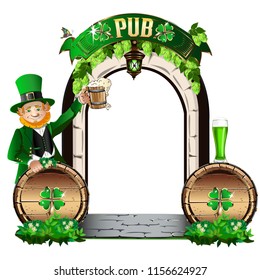 The door to the Irish pub. Vector illustration for Saint Patrick Day.