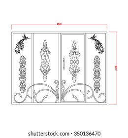 Door iron design flower rectangle sketch