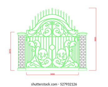 Door iron gate vector image with dimension green paint in the white background