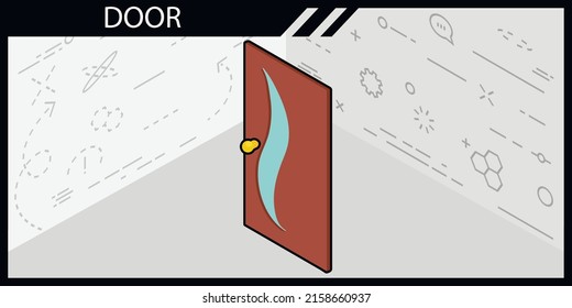 Door isometric design icon. Vector web illustration. 3d colorful concept