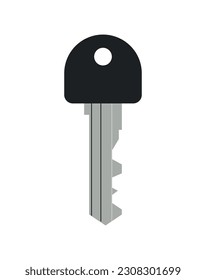 Door key concept. Icon for website. Key for home or house. Template, layout and mock up. Security for real estate and buildings. Cartoon flat vector illustration isolated on white background