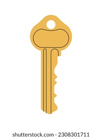 Concepto de clave de puerta. Icono para el sitio web. Llave de oro para oficina o garaje, escaparate. Protección del hogar y la vivienda. Seguridad retro. Dibujo vectorial plano de dibujos animados aislado en fondo blanco