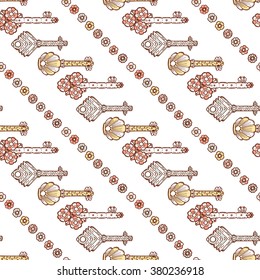 Door key. Hand drawn doodle keys - Vector Vintage Seamless pattern