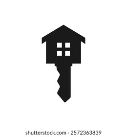 Door key with house. Vector silhouette in flat style.