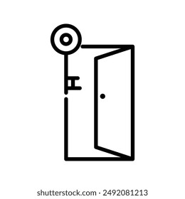 Door key icon (2) linear logo mark in black and white