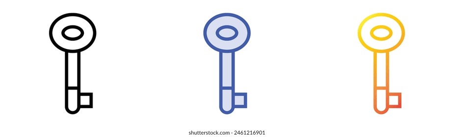 Icono de llave de puerta. Diseño de estilo de relleno lineal, azul y degradado aislado sobre fondo blanco
