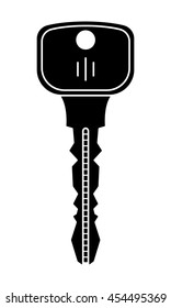 Door key isolated on white background.. Flat black icon. Vector
