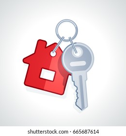 Door key with trinket. Isolated, on white background. Vector, illustration, flat 