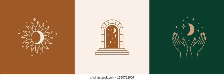 Door and key - vector abstract logo and branding design templates in trendy linear minimal style, emblem for home accessories and interior shop, small hotel and apartments, badge for local hand crafte
