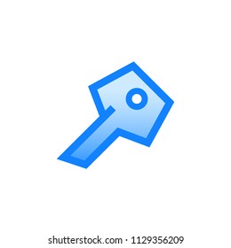 Door key vector pictogram. Blue line icon with gradient fill of set Simple Line Filled