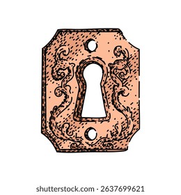door keyhole hand drawn. security access, entry mechanism, latch bolt door keyhole vector sketch. isolated color illustration