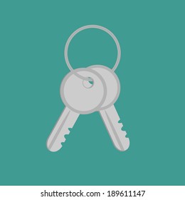 Door keys with ring. Flat design style. Vector illustration.