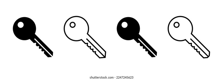 Door keys vector icon set. Linear key symbol in different style. Open door illustration