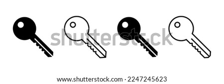 Door keys vector icon set. Linear key symbol in different style. Open door illustration
