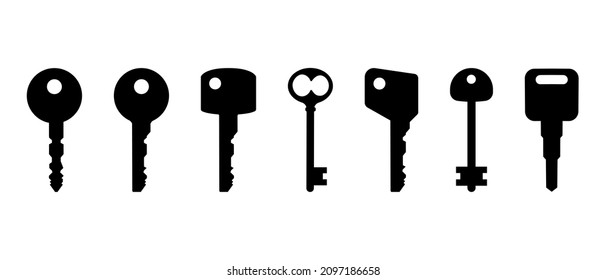 Door keys vector icons set. Vintage key antique door key silhouette