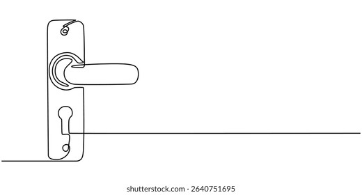 Door knob continuous one line drawing, Door outline drawing illustration. one continuous line drawing of opened door, Continuous one line drawing of Opened door design hope, success