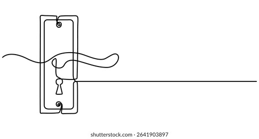  Door knob continuous one line drawing, Door outline drawing illustration. one continuous line drawing of opened door, Continuous one line drawing of Opened  design. Opened door - hope, success. 