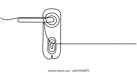  Door knob continuous one line drawing, Door outline drawing illustration. one continuous line drawing of opened door, Continuous one line drawing of Opened  design. Opened door - hope, success. 