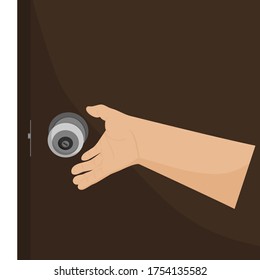Door knob and hand. Flat design vector.
