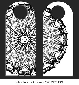 Door knob or hanger sign with floral mandala design. cartoon vector illustration.