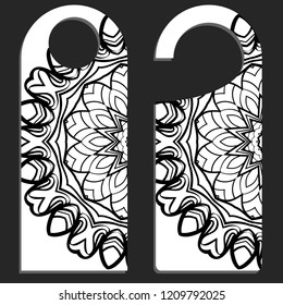 Door knob or hanger sign with floral mandala design. cartoon vector illustration.
