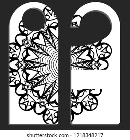 Door knob or hanger sign with floral mandala design. cartoon vector illustration.