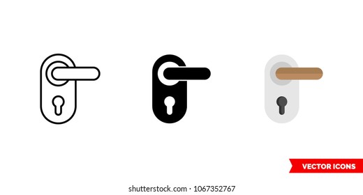 Door knob icon of 3 types: color, black and white, outline. Isolated vector sign symbol.