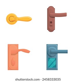 Door knob icons set cartoon vector. New handle for entrance and interior door. Interior element