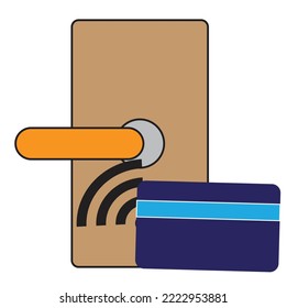 A door knob opening with RFID card  - Security illustration - vector , icon 