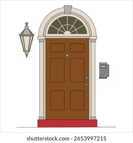 Door with lamp vector concept. House entrance illustration for real estate and architecture themes.