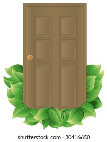 Door with leaves to indicate energy efficiency. Door and leaves are on a separate layer. Each leaf is grouped to make it easier to add or subtract.