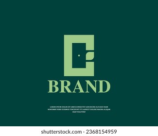 door with letter c and leaf logo design template