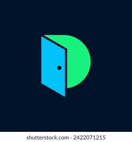 door with letter d logo design graphic template