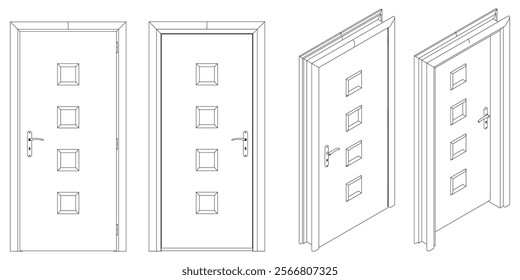 Door Line Art Illustration. Modern and Minimalist Vector for Architecture, Interior Design, and Decorative Projects. Vector illustration isolated on white background.