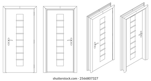 Door Line Art Illustration. Modern and Minimalist Vector for Architecture, Interior Design, and Decorative Projects. Vector illustration isolated on white background.