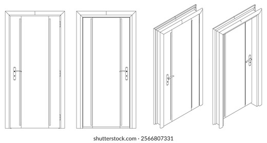 Door Line Art Illustration. Modern and Minimalist Vector for Architecture, Interior Design, and Decorative Projects. Vector illustration isolated on white background.