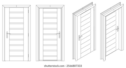 Door Line Art Illustration. Modern and Minimalist Vector for Architecture, Interior Design, and Decorative Projects. Vector illustration isolated on white background.