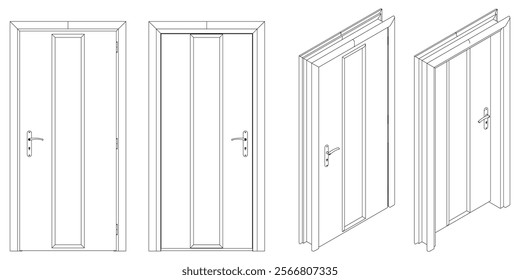 Door Line Art Illustration. Modern and Minimalist Vector for Architecture, Interior Design, and Decorative Projects. Vector illustration isolated on white background.