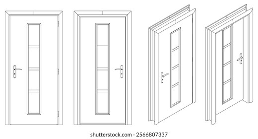 Door Line Art Illustration. Modern and Minimalist Vector for Architecture, Interior Design, and Decorative Projects. Vector illustration isolated on white background.