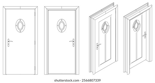 Door Line Art Illustration. Modern and Minimalist Vector for Architecture, Interior Design, and Decorative Projects. Vector illustration isolated on white background.