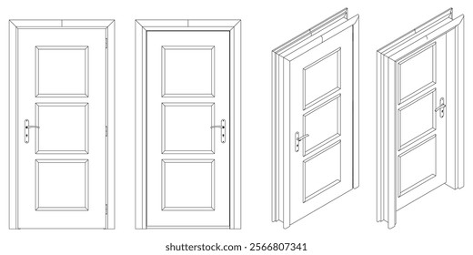 Door Line Art Illustration. Modern and Minimalist Vector for Architecture, Interior Design, and Decorative Projects. Vector illustration isolated on white background.