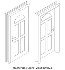 Door Line Art Illustration. Modern and Minimalist Vector for Architecture, Interior Design, and Decorative Projects. Vector illustration isolated on white background.