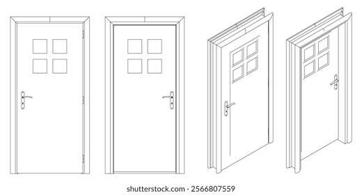 Door Line Drawing Vector. Contemporary Style for Graphic Design, Home Decor, and Creative Projects. Vector illustration isolated on white background.