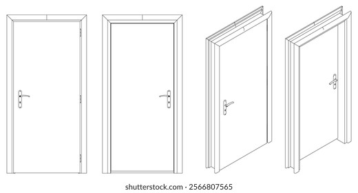 Door Line Drawing Vector. Contemporary Style for Graphic Design, Home Decor, and Creative Projects. Vector illustration isolated on white background.