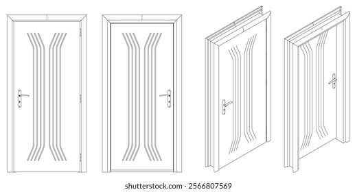 Door Line Drawing Vector. Contemporary Style for Graphic Design, Home Decor, and Creative Projects. Vector illustration isolated on white background.