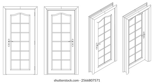 Door Line Drawing Vector. Contemporary Style for Graphic Design, Home Decor, and Creative Projects. Vector illustration isolated on white background.