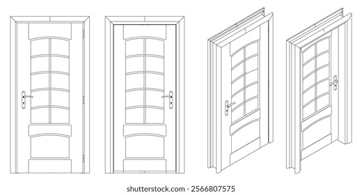 Door Line Drawing Vector. Contemporary Style for Graphic Design, Home Decor, and Creative Projects. Vector illustration isolated on white background.