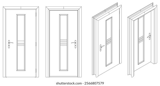 Door Line Drawing Vector. Contemporary Style for Graphic Design, Home Decor, and Creative Projects. Vector illustration isolated on white background.