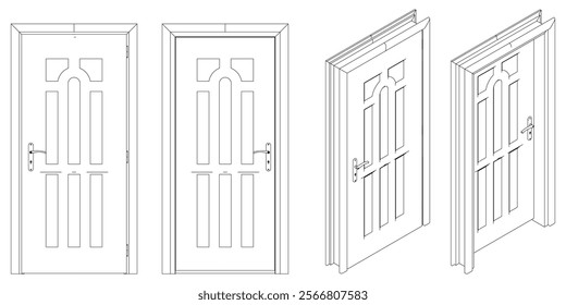 Door Line Drawing Vector. Contemporary Style for Graphic Design, Home Decor, and Creative Projects. Vector illustration isolated on white background.