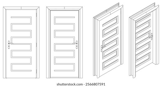 Door Line Drawing Vector. Contemporary Style for Graphic Design, Home Decor, and Creative Projects. Vector illustration isolated on white background.